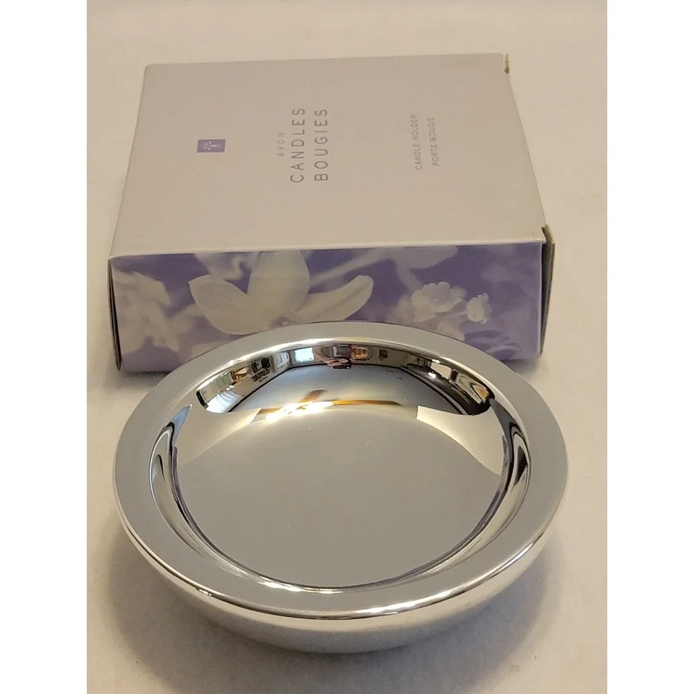 VTG NOS Avon Round Pillar Candle Holder 2001 Collectible Silver Tone w/ Box